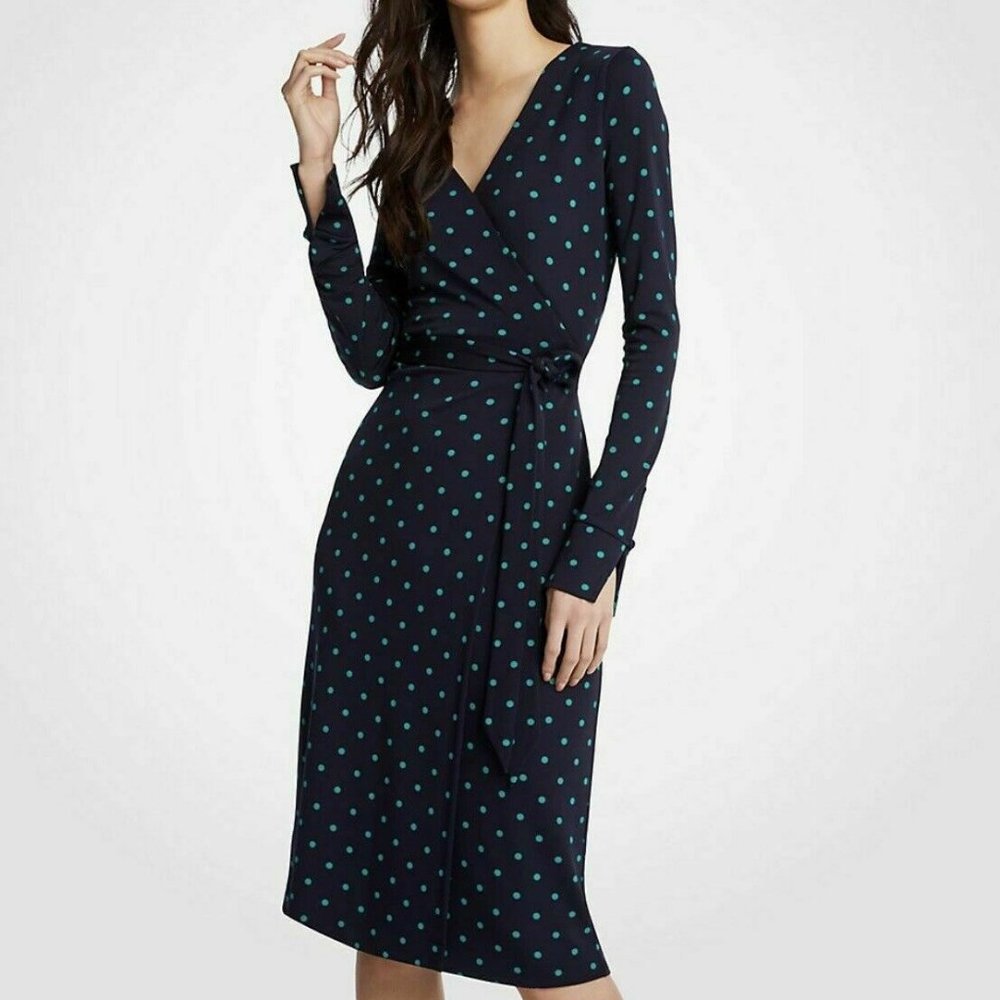 COPY - Ann Taylor Blue & Green Polka Dot Wrap Dre…